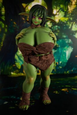 Size 1/3 BBW Lifelike Big Boobs Green Skin Silicone Body Head Sex Doll Zarga