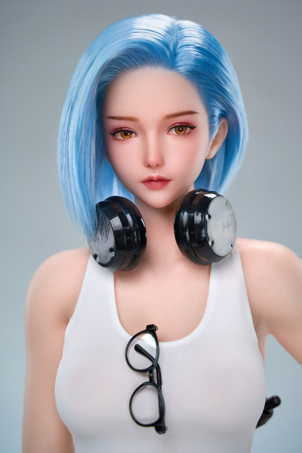 Size 1/2 Realistic Asian Short Blue Hair Skinny Silicone Sex Doll - Image 4