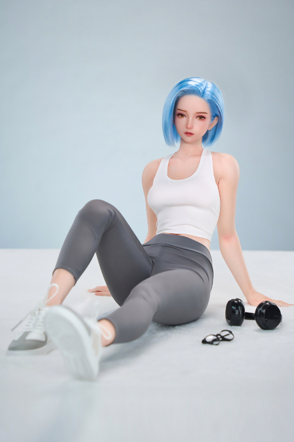 Size 1/2 Realistic Asian Short Blue Hair Skinny Silicone Sex Doll - Image 5