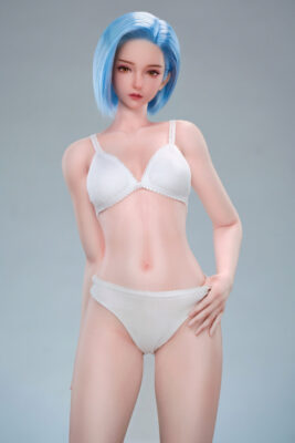 Size 1/2 Realistic Asian Short Blue Hair Skinny Silicone Sex Doll