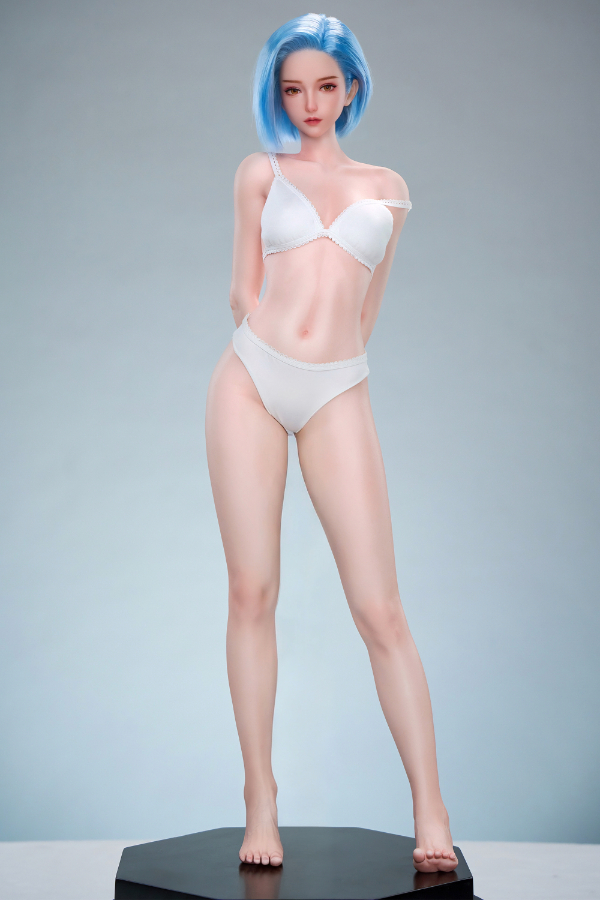 Size 1/2 Realistic Asian Short Blue Hair Skinny Silicone Sex Doll - Image 7